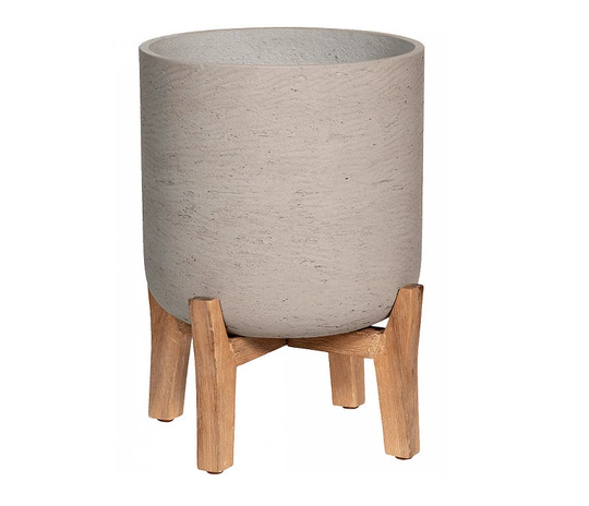 Cylindrical Rough Grey Washed Round Indoor Planter On Legs H25.5 D21 cm, 3 Litres Capacity