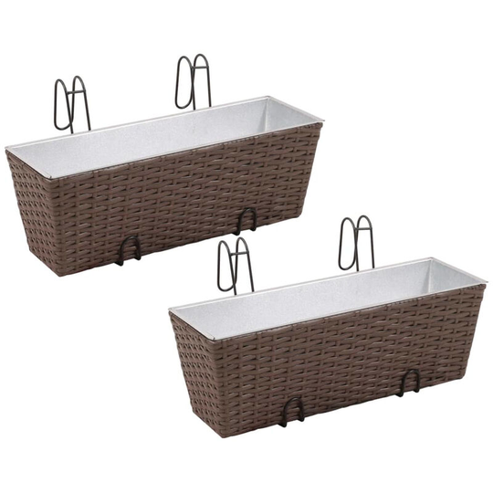 Balcony Trapezoid Rattan Planter Set 50 cm 2 pcs Brown