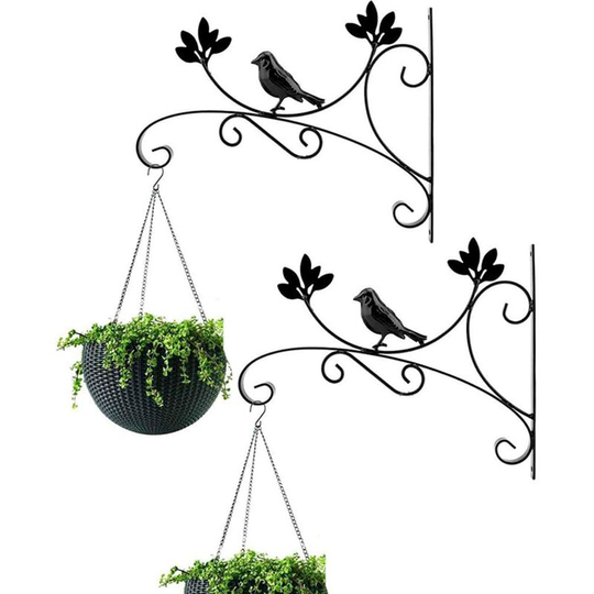Litzee - Hanging Basket Brackets 31.5cm Wall Planter Hooks, 2 Pcs Black Iron Plant Hanging Hooks Wall Brackets for Flower Pot Bird Feeder Wind Chimes
