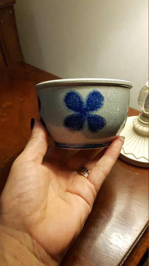 Vintage Green Pot Hand Painted Pink Flowers