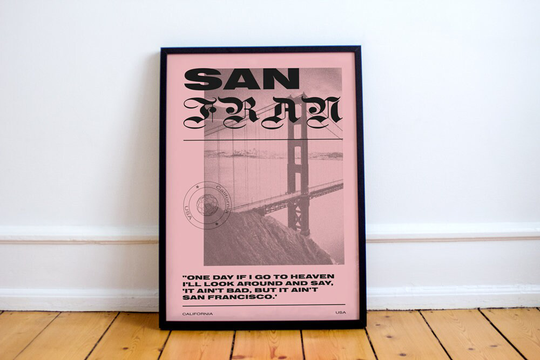 San Francisco Print Golden Gate Bridge Graphic Art, Vacation, America, Tourism, Design, Type, California, Herb Caen Quote, Illustration