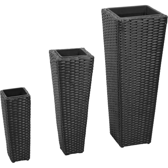 Devenirriche - Garden Raised Beds 3 pcs Poly Rattan Black - Black