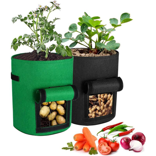 Perle rare 7 Gallon Potato Planting Bag Plant Growing Bag Plastic Plant Bag for Potatoes, Tomatoes, Herbs, etc. Green Black 2 pieces