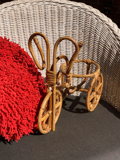 Vintage Rattan Plant Bentwood Stand Bike Bamboo Planter Tricycle Bicycle Decor Nursery 12.5"H X 13.5"W 6.5