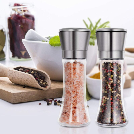Denuotop - Set of 2 salt and pepper mills - Salt and pepper shakers with adjustable coarseness thanks to the ceramic rotor - Stainless steel pepper