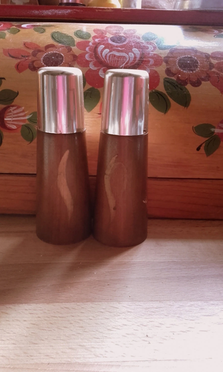 Vintage Mid Century Wood 50's Salt & Pepper Shakers Shabby Chic
