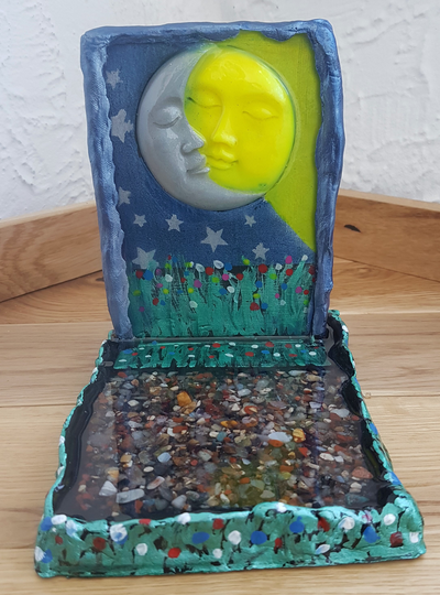 Sun Moon Altar Candle Tealight Holder Clay & Resin Hand Painted