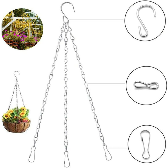 3 Piece Flower Pot Basket Hanging Chain, Metal Plant Hanging Chain Flower Pot Basket, for Hanging Baskets, Garden Decoration