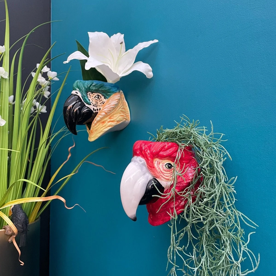 Red Macaw Parrot Ceramic Wall Sconce/Vase Freestanding Storage Jar Planter