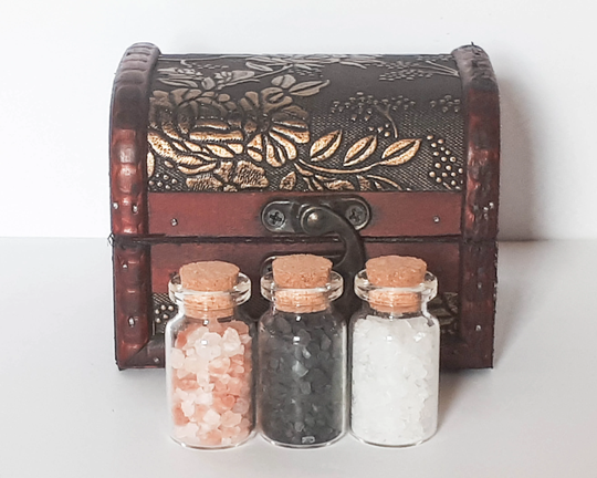 Chest Of 3 Salt Bottles - Witchcraft Kit , Spell Kit, Starter Beginners, Solitary, Hedge, Wicca, Casting, Baby Witch, Apothecary Set