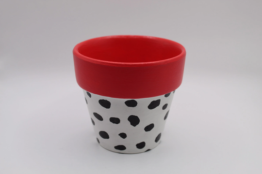 Hand Painted Plant Pot, Dalmatian Print, Planter, Terracotta Red/Coral, Gift