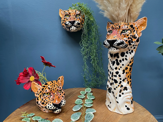 Leopard Head Ceramic Freestanding Vase, Wall Sconce Or Storage Jar Planter