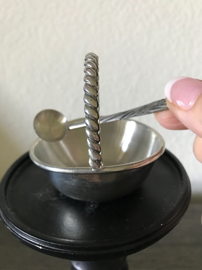 Vintage Bolivia Pewter Salt Dish With Spoon, Cellar