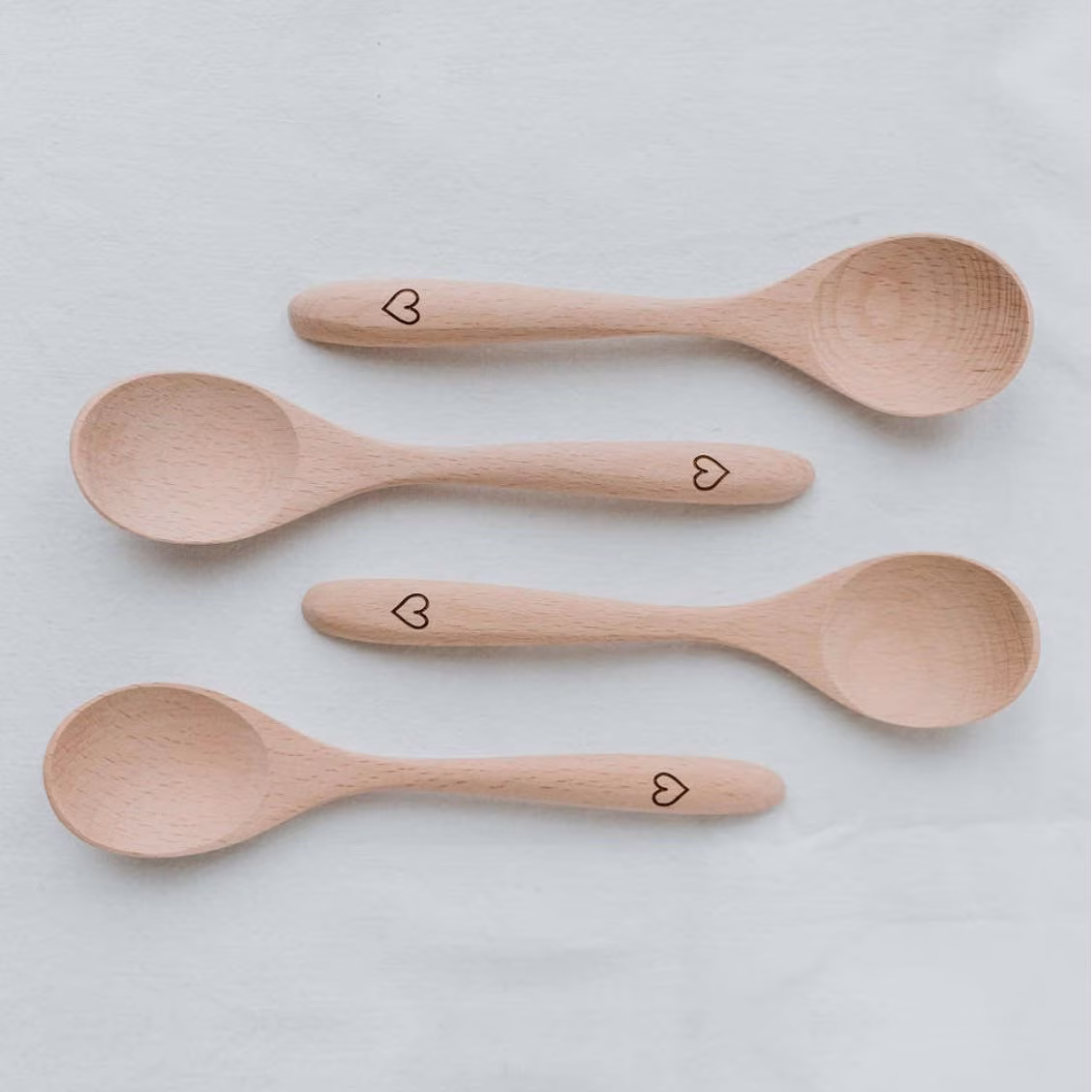 Sale Beech Wood Spoons - Set Of 4 Heart Engraved Handle Herbs Spices Salt Sugar Flour Jam Honey Sauces Yoghurt