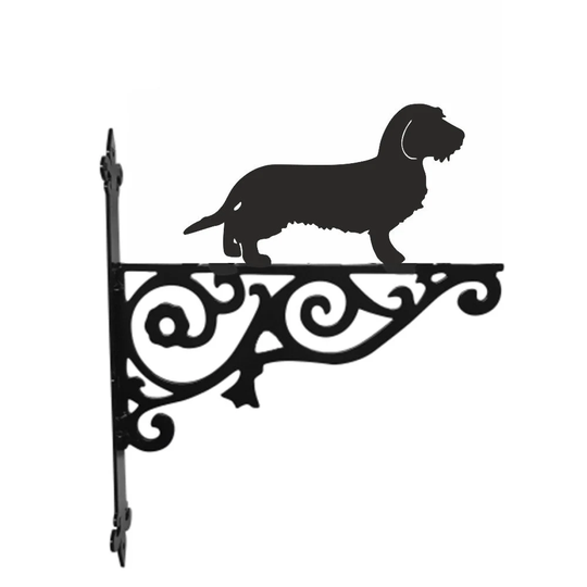 Dachshund Wire Haired Ornamental Hanging Bracket - Contemporary Basket Wall Mounted Decorative Garden Black