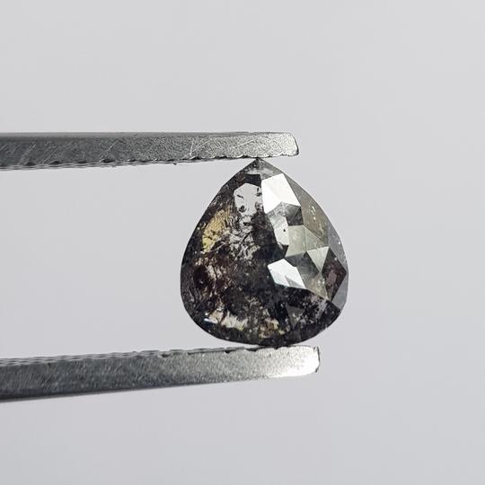 1 Piece 0.96Ctw/6.8mm Clear Black Pear Shaped Salt & Pepper Faceted Rose Cut Diamond Loose Cabochon, Dds730/2