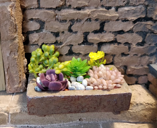 Dolls House Garden Stone Sink Planter's With Miniature Succulents 12Th Scale