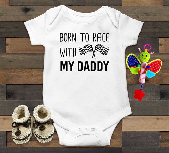 Racing Baby Bodysuit, Born To Race With Daddy, Car Racer Clothes, Outfit, Motocross Gift, Season, Announcement