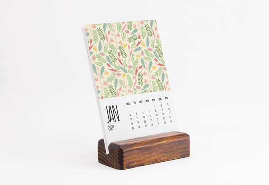 Floral Desk Calendar 2021 With Wooden Stand, Calendar, Mini Stand Seasonal Textures, Office Accessories