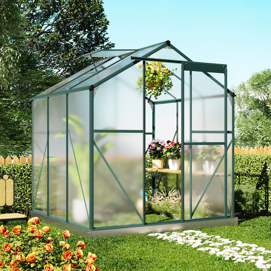QHJ - 6x6ft Walk-In Polycarbonate Greenhouse Garden Plant Grow Window House