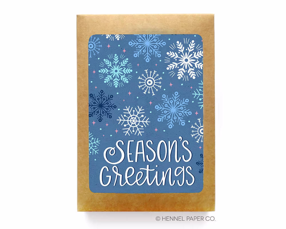 Seasons Greetings Christmas Card Boxed Set - Snowflakes Holiday Cards Hennel Paper Co