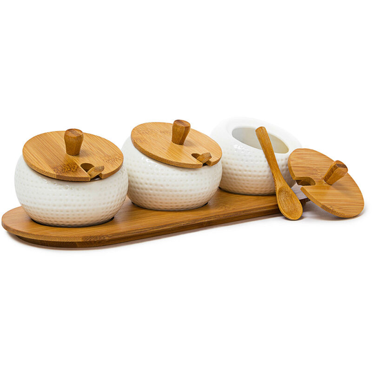 Jiao Spice Jars Spice Holders Made Of Ceramics With Bamboo Lid And Holder, Spice Storage Solution Kitchen Stand Decorative Chinese Style With