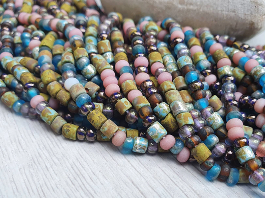 6/0 Aged Wonderland Tube Picasso Seed Bead Mix | 4mm Beads Full Strand