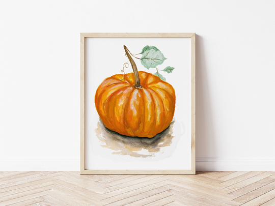 Watercolor Pumpkin Print Fall Wall Art Autumn Prints Decor Thanksgiving Seasonal 8x10 11x14 Halloween Giclée Burnt Orange Rustic