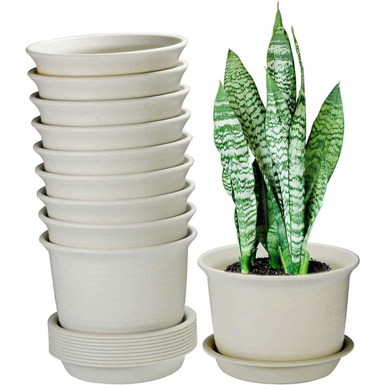 Plant Pots, 7.1 Inch Plastic Flower Pot, Outdoor Planters with Drainage Hole and Tray, Pack of 10, Plants not Included
