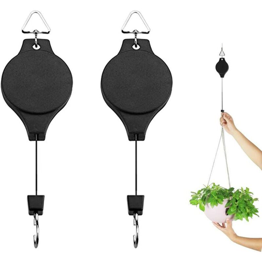 Denuotop - Hanging Pulley, 2 pcs Retractable Pulley Hanging Basket Hanging Outdoor Flower