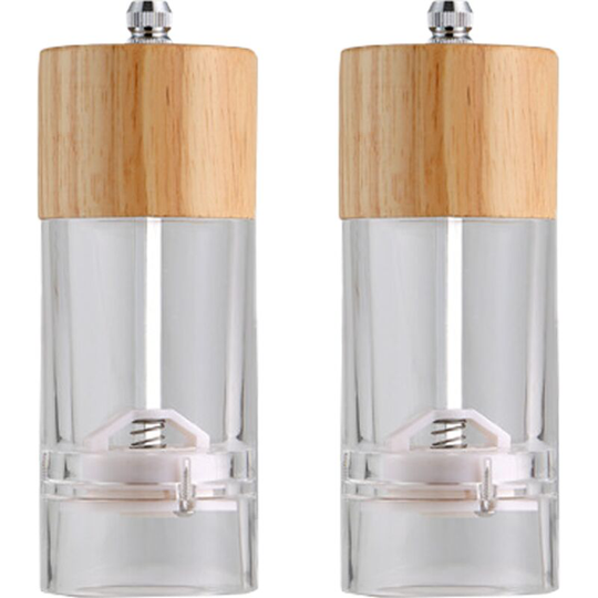 Premium Acrylic Salt and Pepper Grinder Set, Manual Salt and Pepper Mills- Wooden Shakers 5 inches (color box)