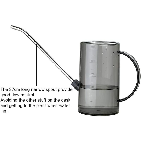 1 Liter Watering Can, Clear Cylindrical Watering Can with Stainless Steel Long Spout Tool for Watering Garden Plants for Houseplants Indoor and