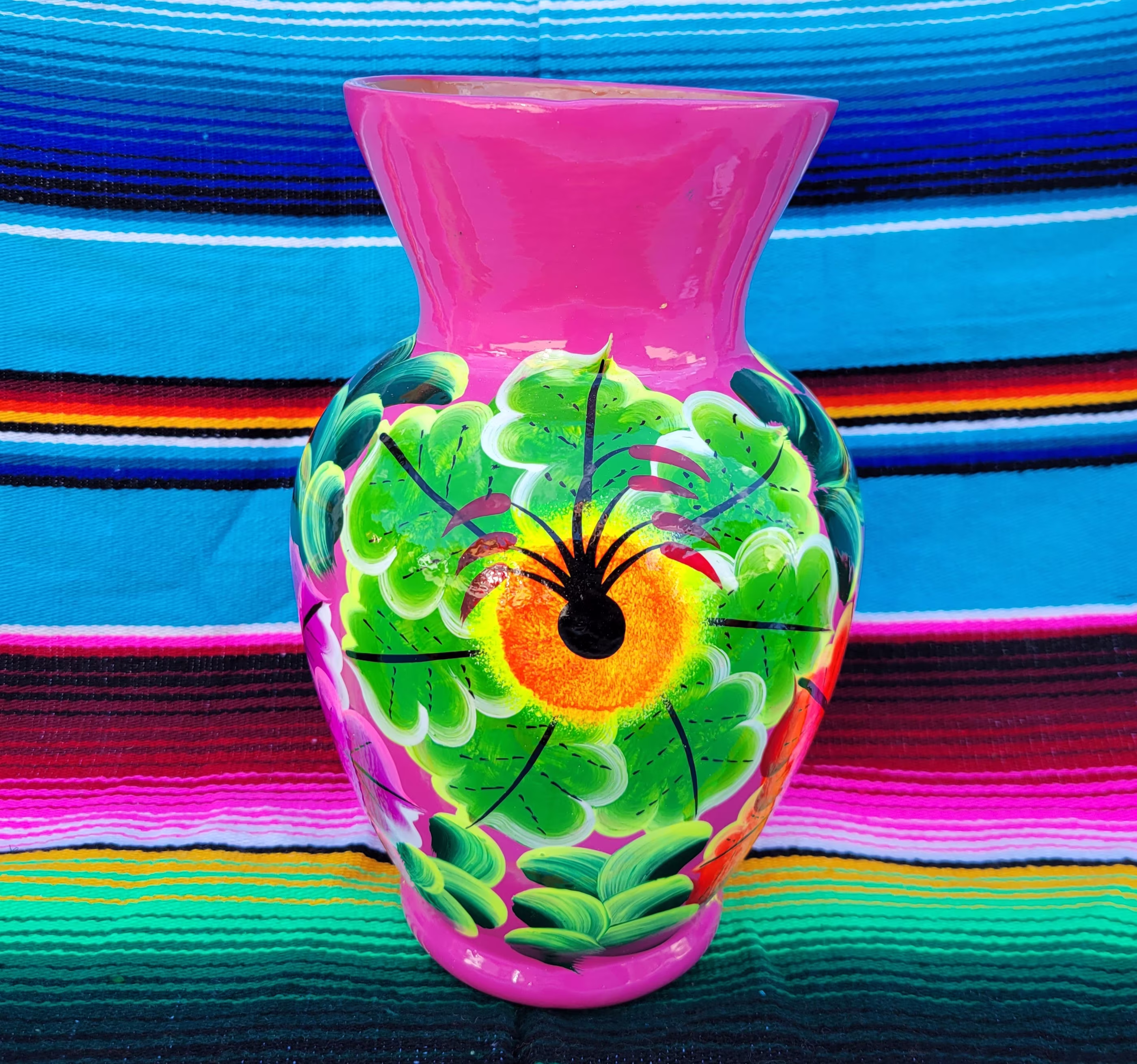 Mexican Floral Vase | Ceramic Pottery Handmade Decorative Flower Colorful Home Decor