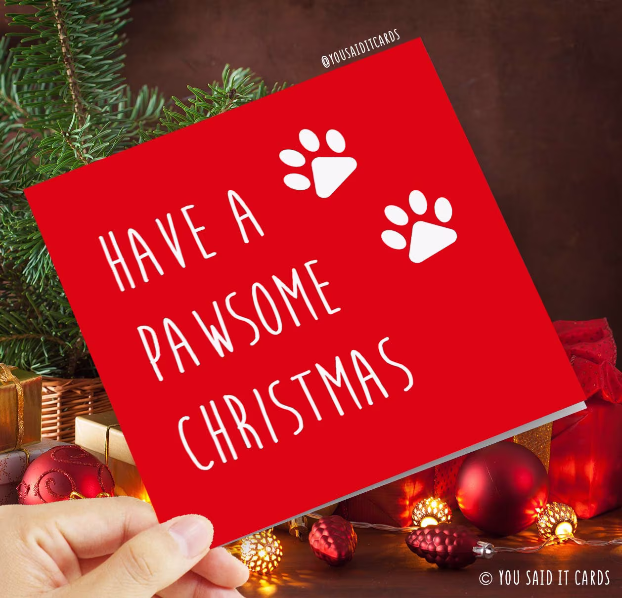 Have A Pawsome Christmas - Novelty Cards For Pets Dog Cat Festive Humour Xmas Seasonal Card Paws Pet