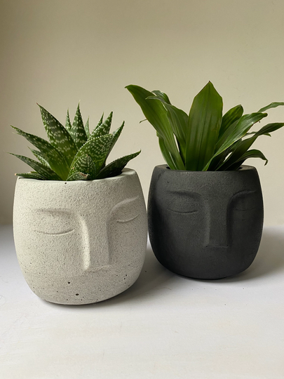 Concrete Face Plant Pot Easter Island Planter Succulent Handcrafted Gift