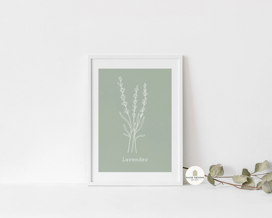 Lavender Herb Bunch Line Drawing Wall Art Print | Unframed Print A3/A4/A5 Prints Home Decor Kitchen Flower