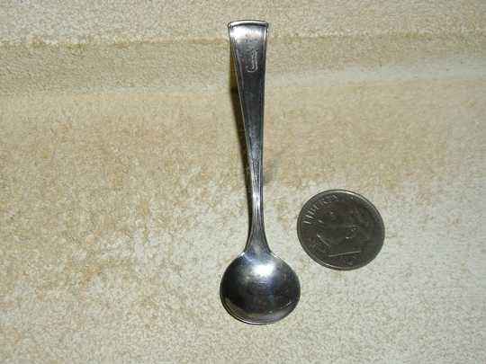 Vintage Signed Sterling Silver Salt Cellar Spoon Marked With Initial F 1940's 12