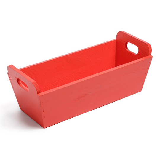 Red Rectangular Wooden Pot With Handles