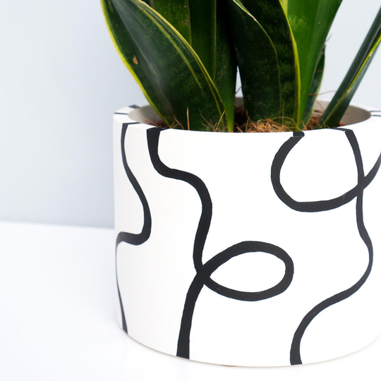 Abstract Outline Drawing Hand Painted Plant Pot