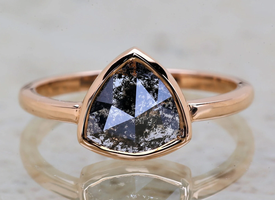 Salt & Pepper Diamond Ring Trillion Rose Cut 14K Gold Statement Wedding Bridal Engagement