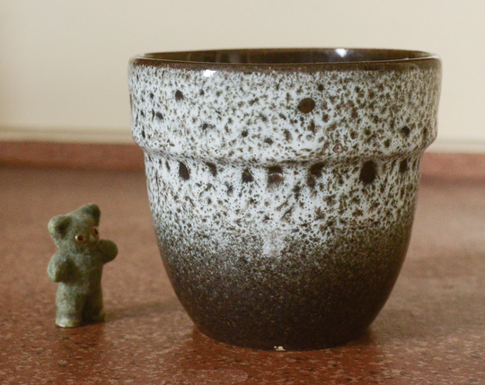 West German Planter, Dark Brown Flower Pot With Glazed Moon Crater Decor, Snowy-Speckled Drip Glaze, Vintage 60S 70S