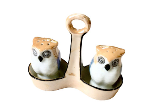 Retro Owl Salt & Pepper Shakers Vintage Lusterware 1950's Japan "As - Is
