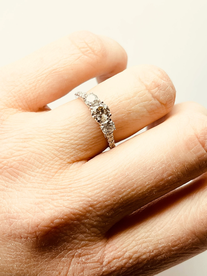 Salt Pepper Ring 1.25Ct Diamond Ring/Three Stone Gray White Gold 14Kt/Bespoke & Natural Diamonds