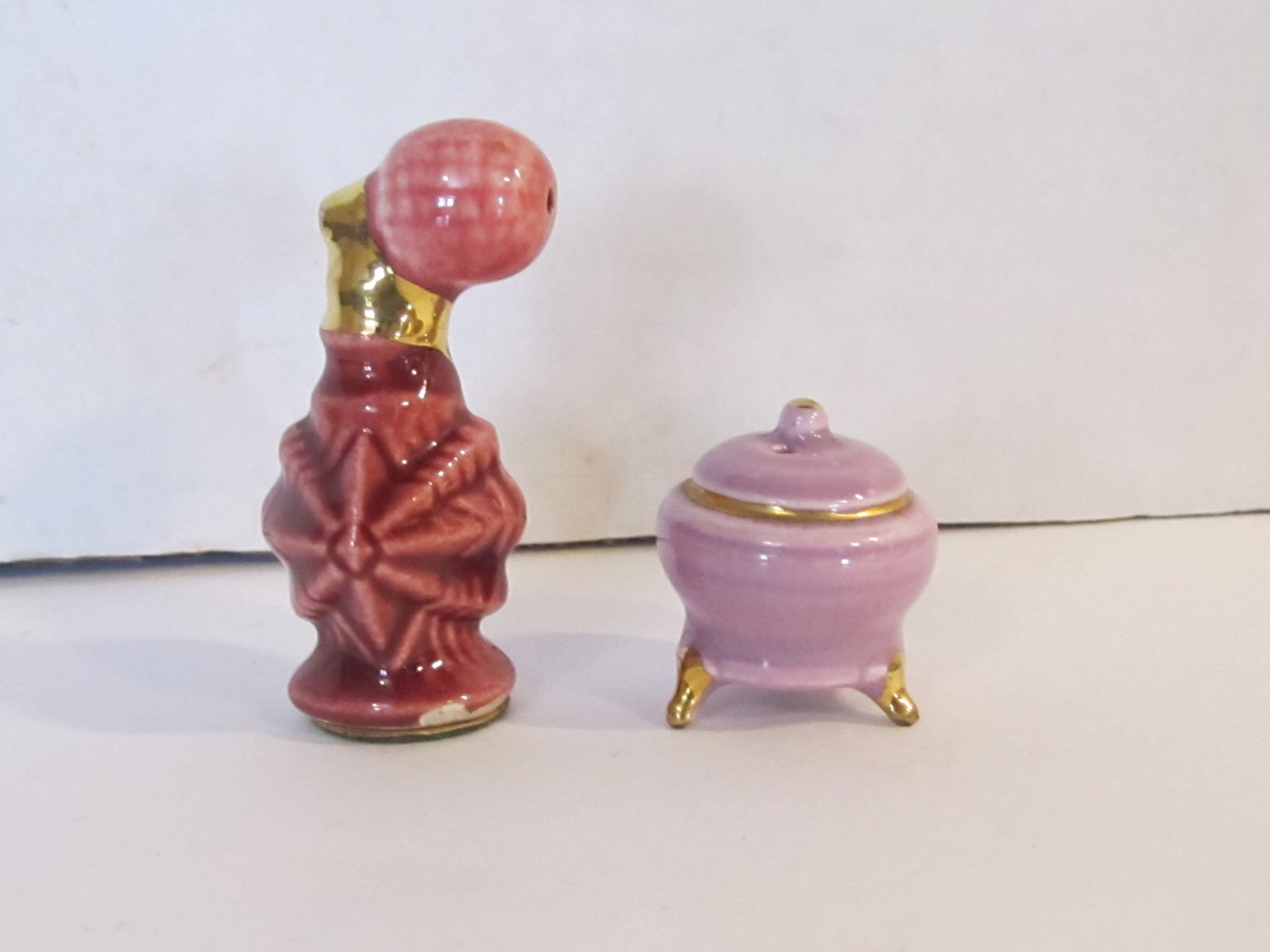 Vintage Arcadia Tiny Miniature Salt & Pepper Shakers -Extremely Rare Hard To Find - Powder Box Perfume Atomizer Spray Set