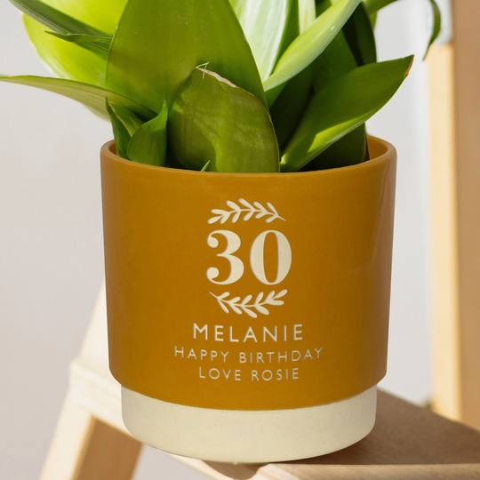 Personalised 30Th Birthday Indoor Plant Pot, Engraved To Order, Celebrate A Special Birthday With Bespoke Gift, We Can Engrave Any Number