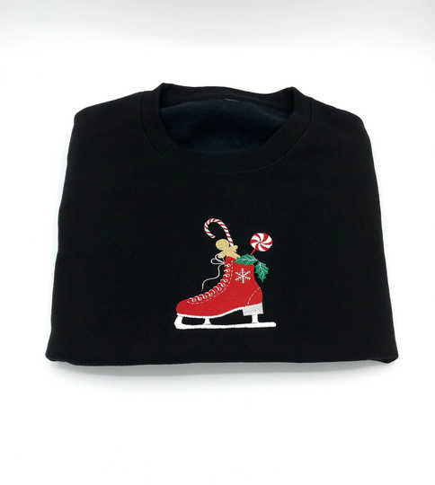 Embroidered Christmas Jumper Stylish Fashion Iceskate Adult Ladies For The Festive Season Oversized Xmas Party Night