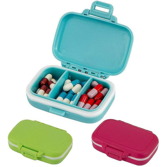 Denuotop - Portable pill box with 3 removable compartments for travel, small medicine carrying box with secure closure set of 3