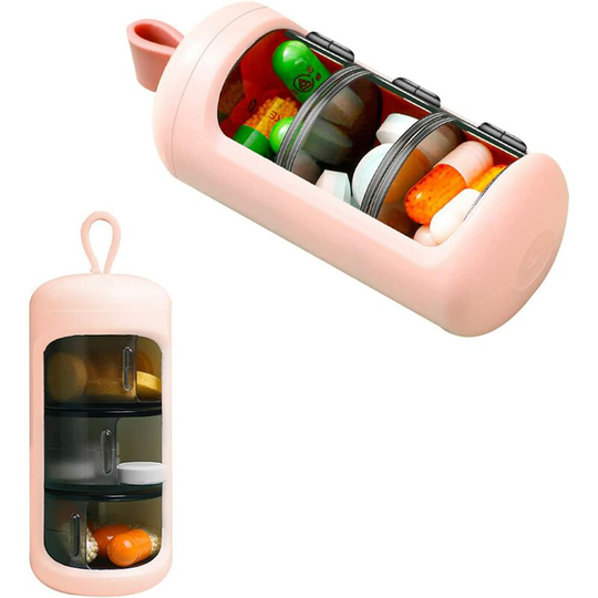 Perle Rare - 3 Compartment 7 Day Medicine Pill Box, 3 Times Daily Pill Box Mini Portable Lightproof, Waterproof for Travel (Pink)