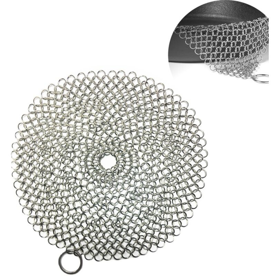 316 Premium (7 inch round) Stainless Steel Cast Iron Cleaner, Cast Iron Skillet Chainmail Scrubber Pre-Seasoned Skillet Dutch Ovens Waffle Pans Cast