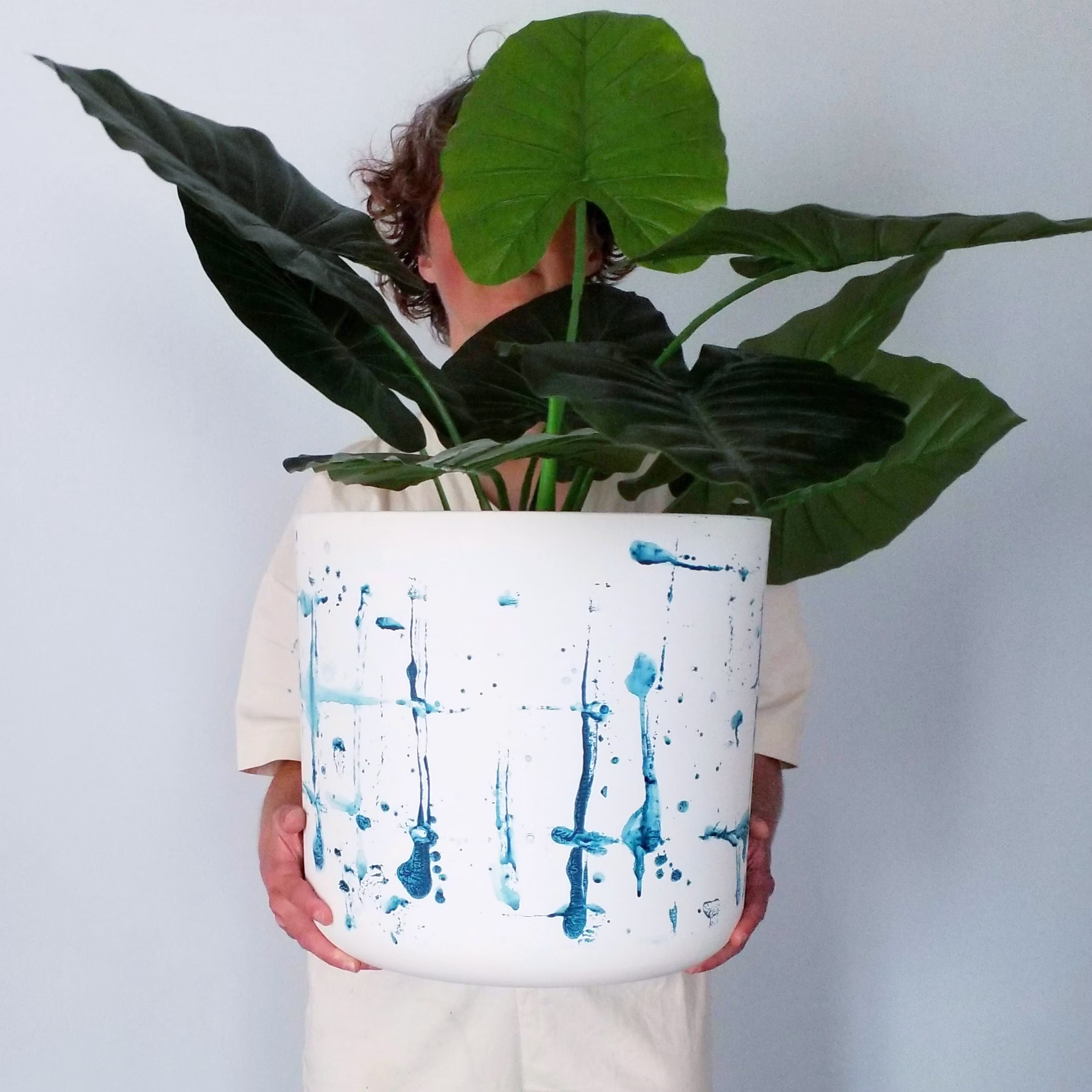 Very Large Plant Pot 30 - 35 cm Shibori Tie Dye, Eco Friendly Planter Made Of Recycled Plastic